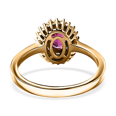 Premium Radiant Ember Garnet, Yellow and White Diamond Sunburst Ring in 18K Vermeil Yellow Gold Over Sterling Silver (Size 10.0) 1.15 ctw