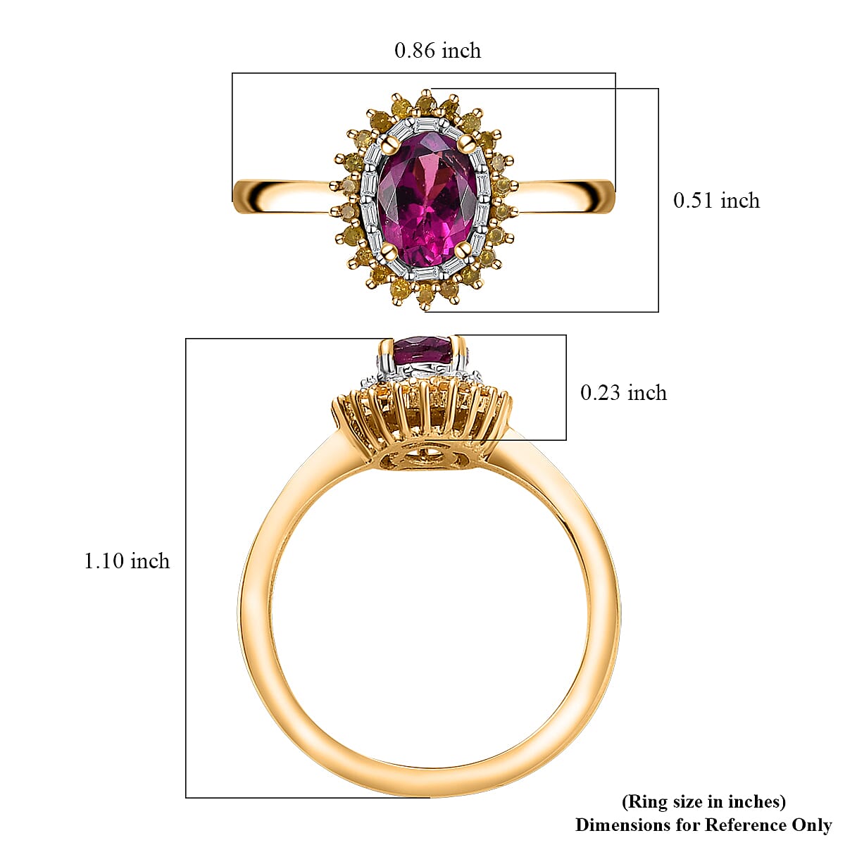 Premium Radiant Ember Garnet, Yellow and White Diamond Sunburst Ring in 18K Vermeil Yellow Gold Over Sterling Silver (Size 10.0) 1.15 ctw