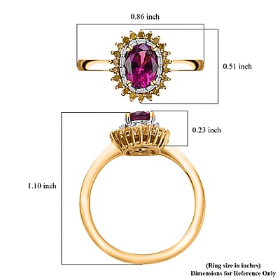 Premium Radiant Ember Garnet, Yellow and White Diamond Sunburst Ring in 18K Vermeil Yellow Gold Over Sterling Silver (Size 10.0) 1.15 ctw