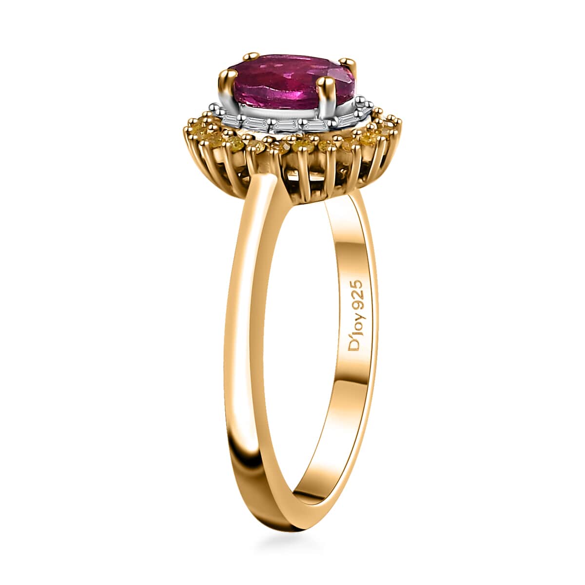 Premium Radiant Ember Garnet, Yellow and White Diamond Sunburst Ring in 18K Vermeil Yellow Gold Over Sterling Silver (Size 7.0) 1.15 ctw image number 3