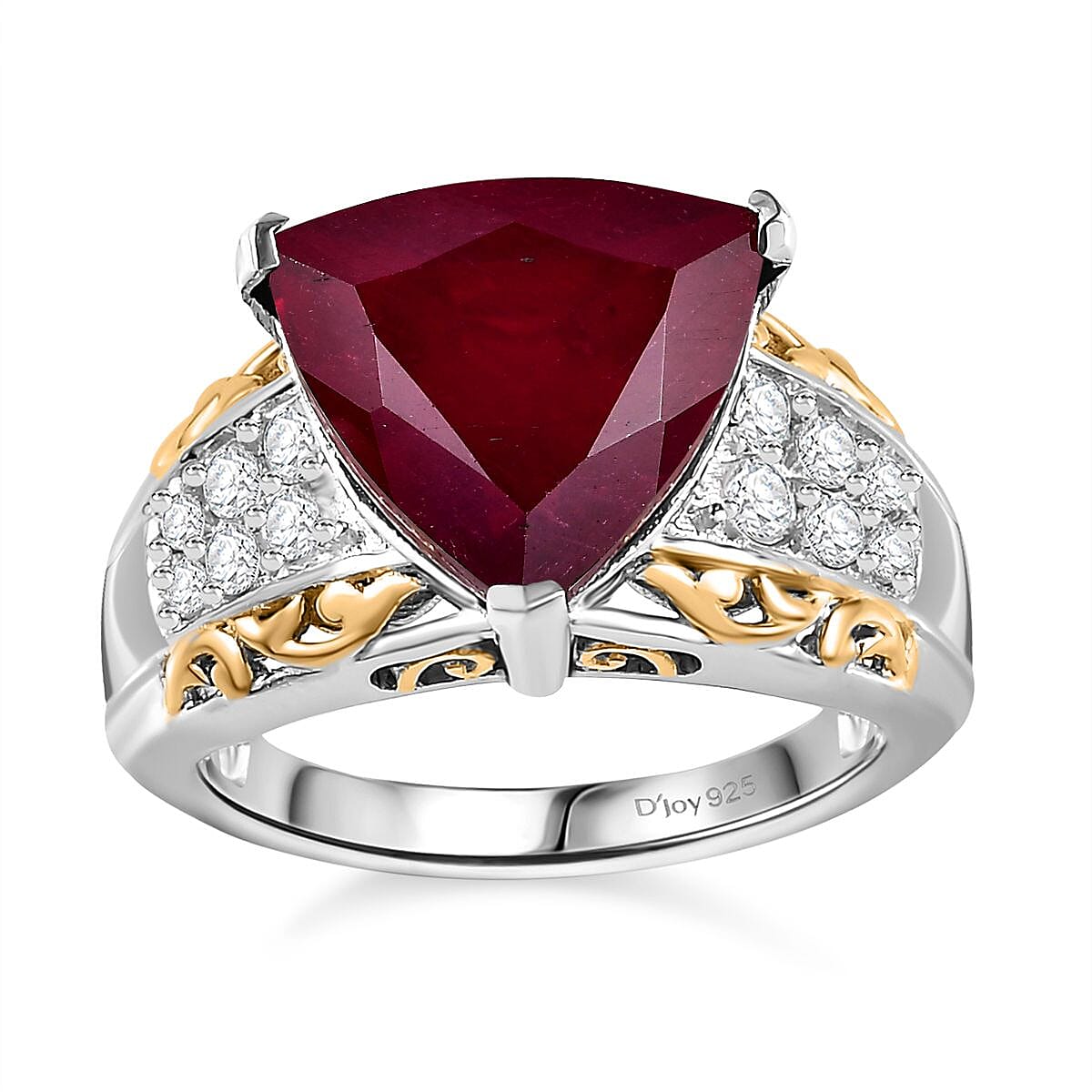 Niassa Ruby (FF) and White Zircon Ring in 18K Vermeil YG and Rhodium Over Sterling Silver (Size 10.0) 8.70 ctw image number 0