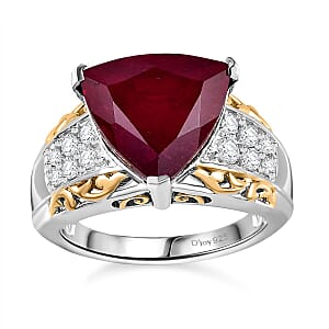 Niassa Ruby (FF) and White Zircon Ring in 18K Vermeil YG and Rhodium Over Sterling Silver (Size 6.0) 8.70 ctw