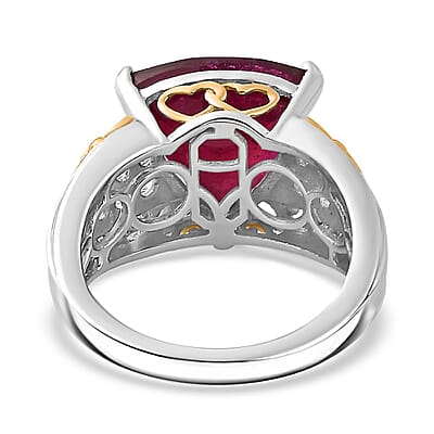 Niassa Ruby (FF) and White Zircon Ring in 18K Vermeil YG and Rhodium Over Sterling Silver (Size 6.0) 8.70 ctw