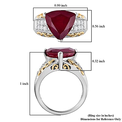 Niassa Ruby (FF) and White Zircon Ring in 18K Vermeil YG and Rhodium Over Sterling Silver (Size 6.0) 8.70 ctw