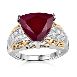 Niassa Ruby (FF) and White Zircon Ring in 18K Vermeil YG and Rhodium Over Sterling Silver (Size 7.0) 8.70 ctw