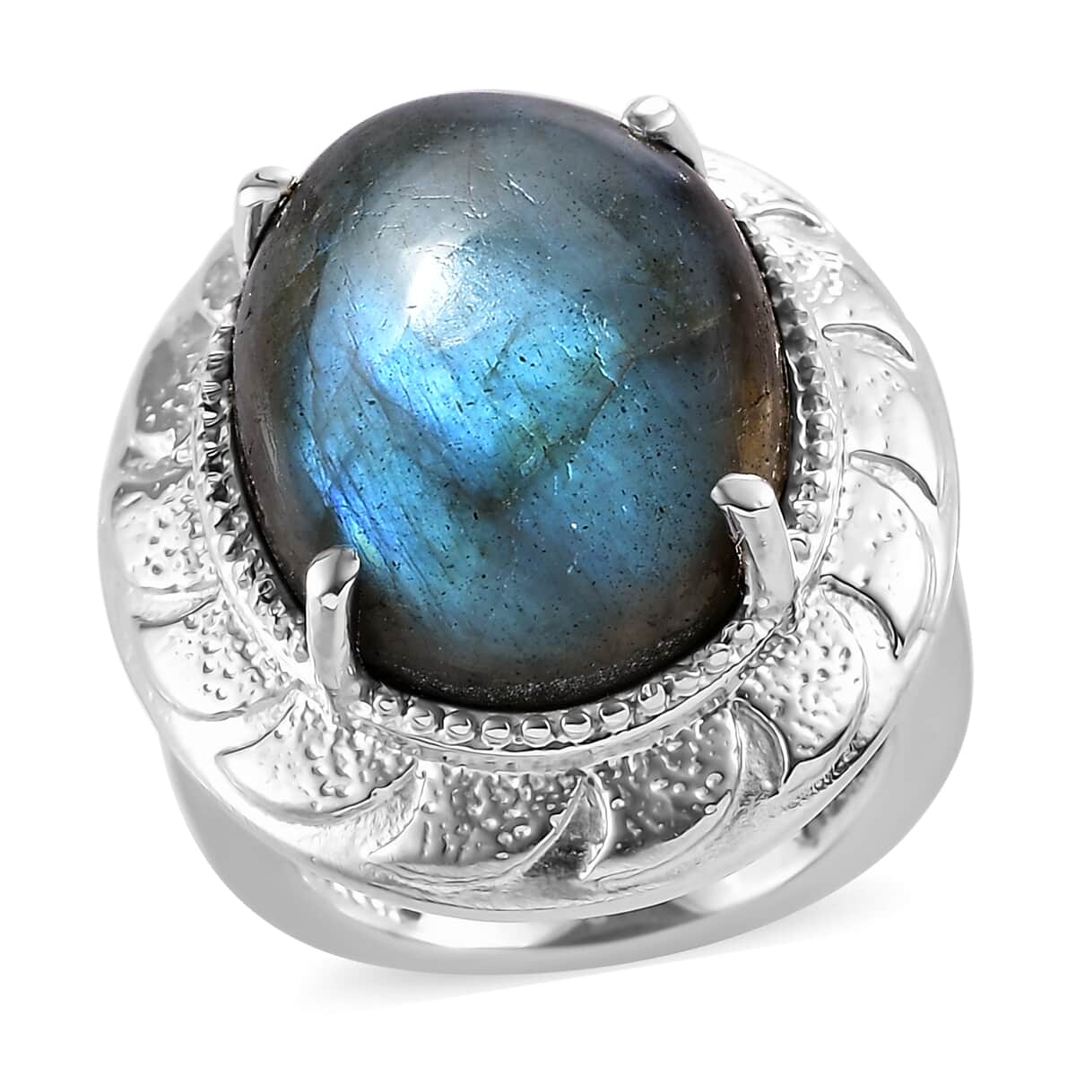 Malagasy Labradorite Solitaire Ring in Stainless Steel (Size 10.0) 16.20 ctw image number 0