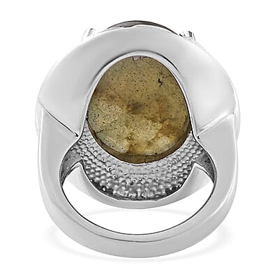 Malagasy Labradorite 16.20 ctw Solitaire Ring in Stainless Steel (Size 10.0)