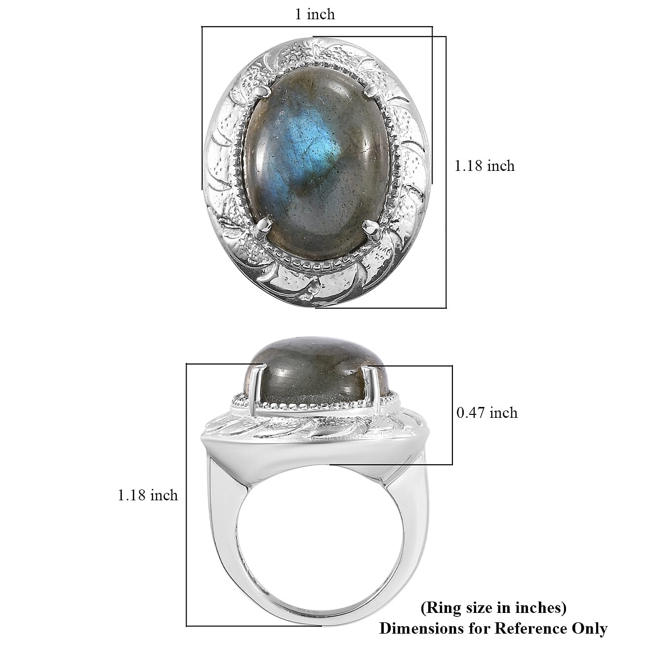 Malagasy Labradorite 16.20 ctw Solitaire Ring in Stainless Steel (Size 10.0)