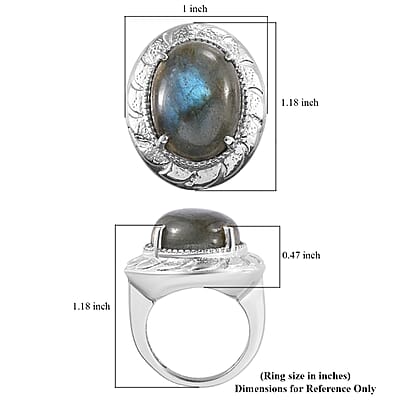 Malagasy Labradorite 16.20 ctw Solitaire Ring in Stainless Steel (Size 10.0)