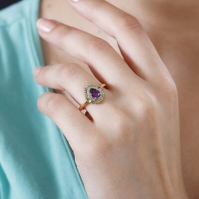 Premium Radiant Ember Garnet, Yellow and White Diamond Sunburst Ring in 18K Vermeil Yellow Gold Over Sterling Silver (Size 10.0) 1.05 ctw