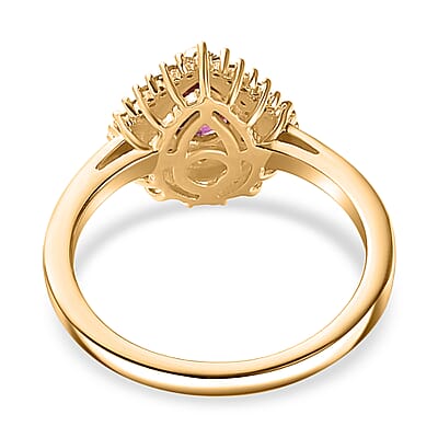 Premium Radiant Ember Garnet, Yellow and White Diamond Sunburst Ring in 18K Vermeil Yellow Gold Over Sterling Silver (Size 10.0) 1.05 ctw
