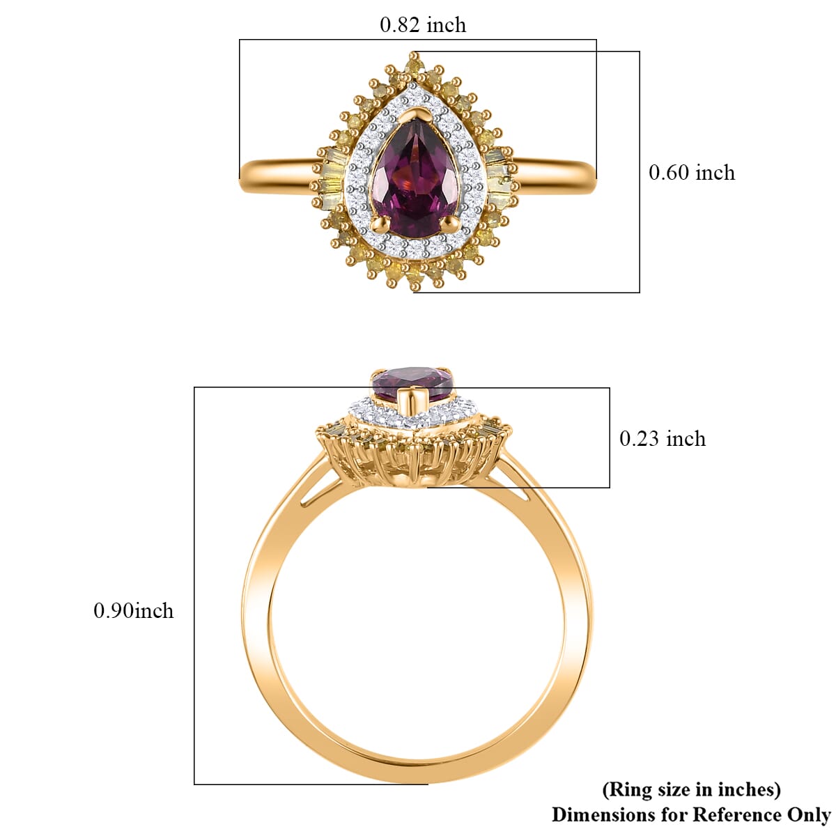 Premium Radiant Ember Garnet, Yellow and White Diamond Sunburst Ring in 18K Vermeil Yellow Gold Over Sterling Silver (Size 10.0) 1.05 ctw image number 5