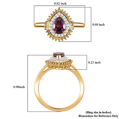 Premium Radiant Ember Garnet, Yellow and White Diamond Sunburst Ring in 18K Vermeil Yellow Gold Over Sterling Silver (Size 10.0) 1.05 ctw
