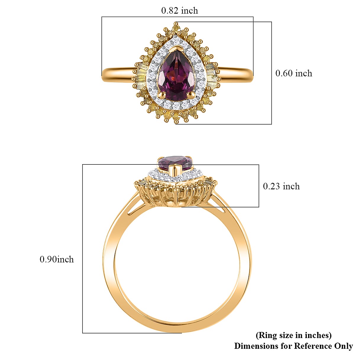 Premium Radiant Ember Garnet, Yellow and White Diamond Sunburst Ring in 18K Vermeil Yellow Gold Over Sterling Silver (Size 5.0) 1.05 ctw image number 5