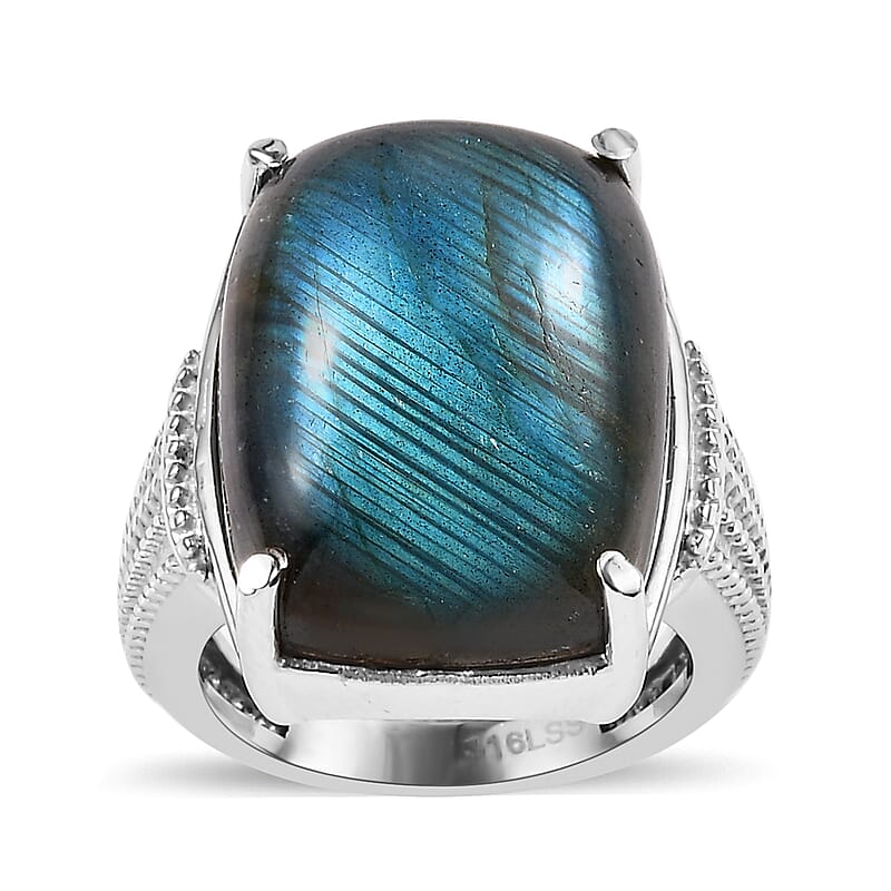 Malagasy Labradorite 22.60 ctw Solitaire Ring in Stainless Steel (Size 11.0) 