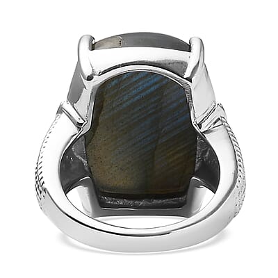 Malagasy Labradorite 22.60 ctw Solitaire Ring in Stainless Steel (Size 11.0) 