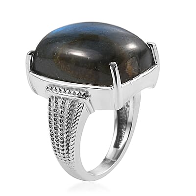 Malagasy Labradorite Solitaire Ring in Stainless Steel (Size 5.0) 22.60 ctw
