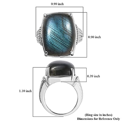 Malagasy Labradorite Solitaire Ring in Stainless Steel (Size 5.0) 22.60 ctw