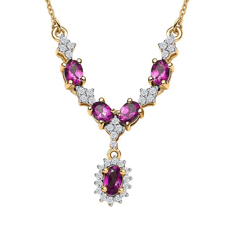 Radiant Ember Garnet and White Zircon Garland Necklace 18-20 Inches in 18K Vermeil Yellow Gold Over Sterling Silver 1.60 ctw