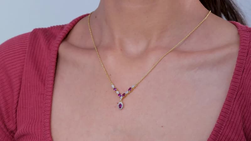 Radiant Ember Garnet and White Zircon Garland Necklace 18-20 Inches in 18K Vermeil Yellow Gold Over Sterling Silver 1.60 ctw