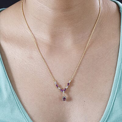 Radiant Ember Garnet and White Zircon Garland Necklace 18-20 Inches in 18K Vermeil Yellow Gold Over Sterling Silver 1.60 ctw