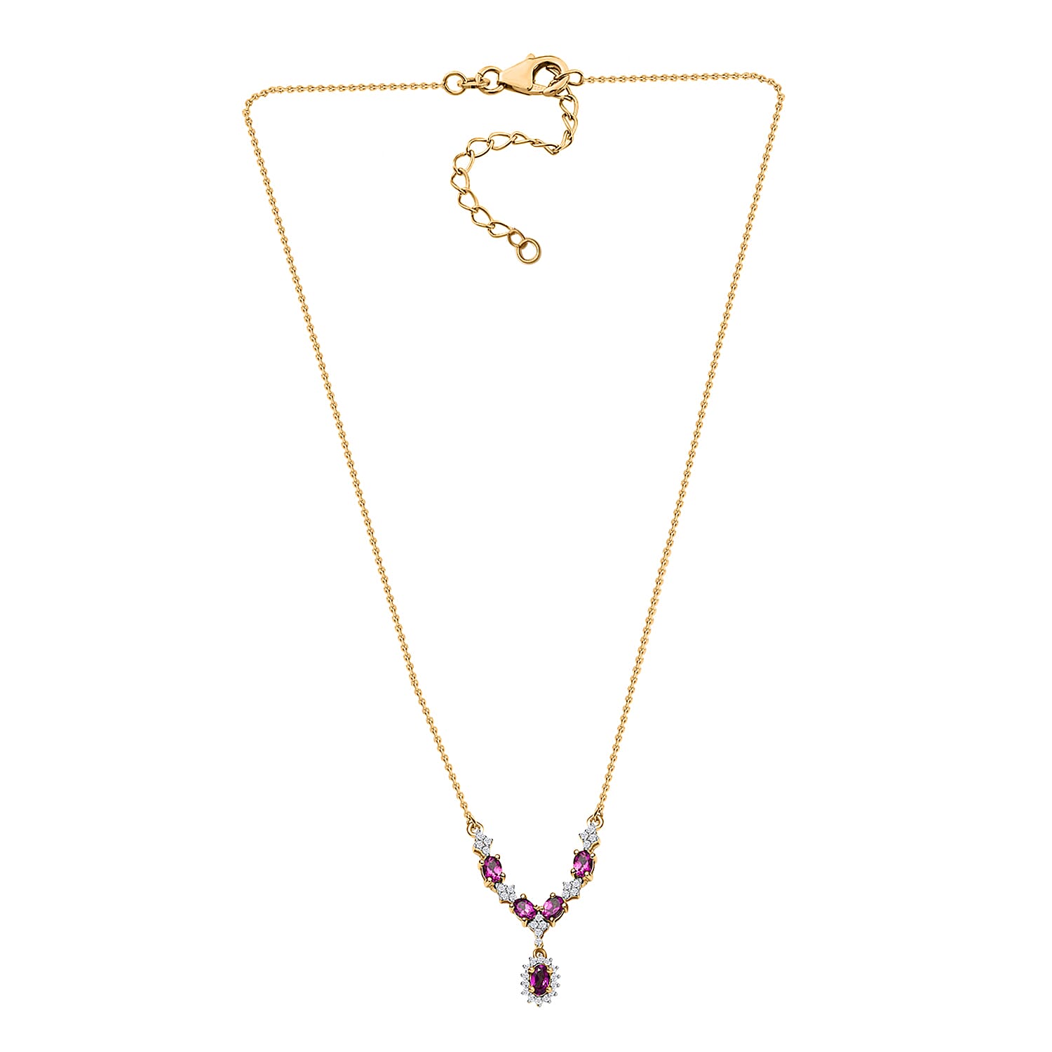 Radiant Ember Garnet and White Zircon Garland Necklace 18-20 Inches in 18K Vermeil Yellow Gold Over Sterling Silver 1.60 ctw
