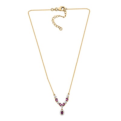 Radiant Ember Garnet and White Zircon Garland Necklace 18-20 Inches in 18K Vermeil Yellow Gold Over Sterling Silver 1.60 ctw