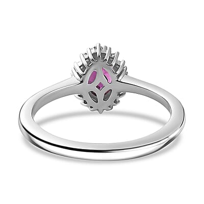 Radiant Ember Garnet and Diamond Art Deco Ring in Rhodium Over Sterling Silver (Size 10.0) 0.60 ctw