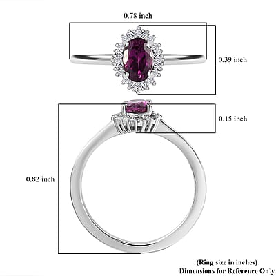 Radiant Ember Garnet and Diamond Art Deco Ring in Rhodium Over Sterling Silver (Size 10.0) 0.60 ctw