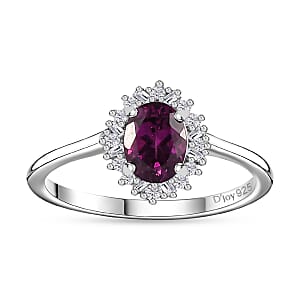 Radiant Ember Garnet and Diamond Art Deco Ring in Rhodium Over Sterling Silver (Size 5.0) 0.60 ctw