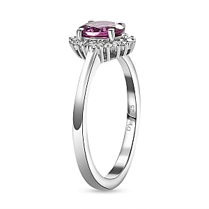 Radiant Ember Garnet and Diamond Art Deco Ring in Rhodium Over Sterling Silver (Size 5.0) 0.60 ctw