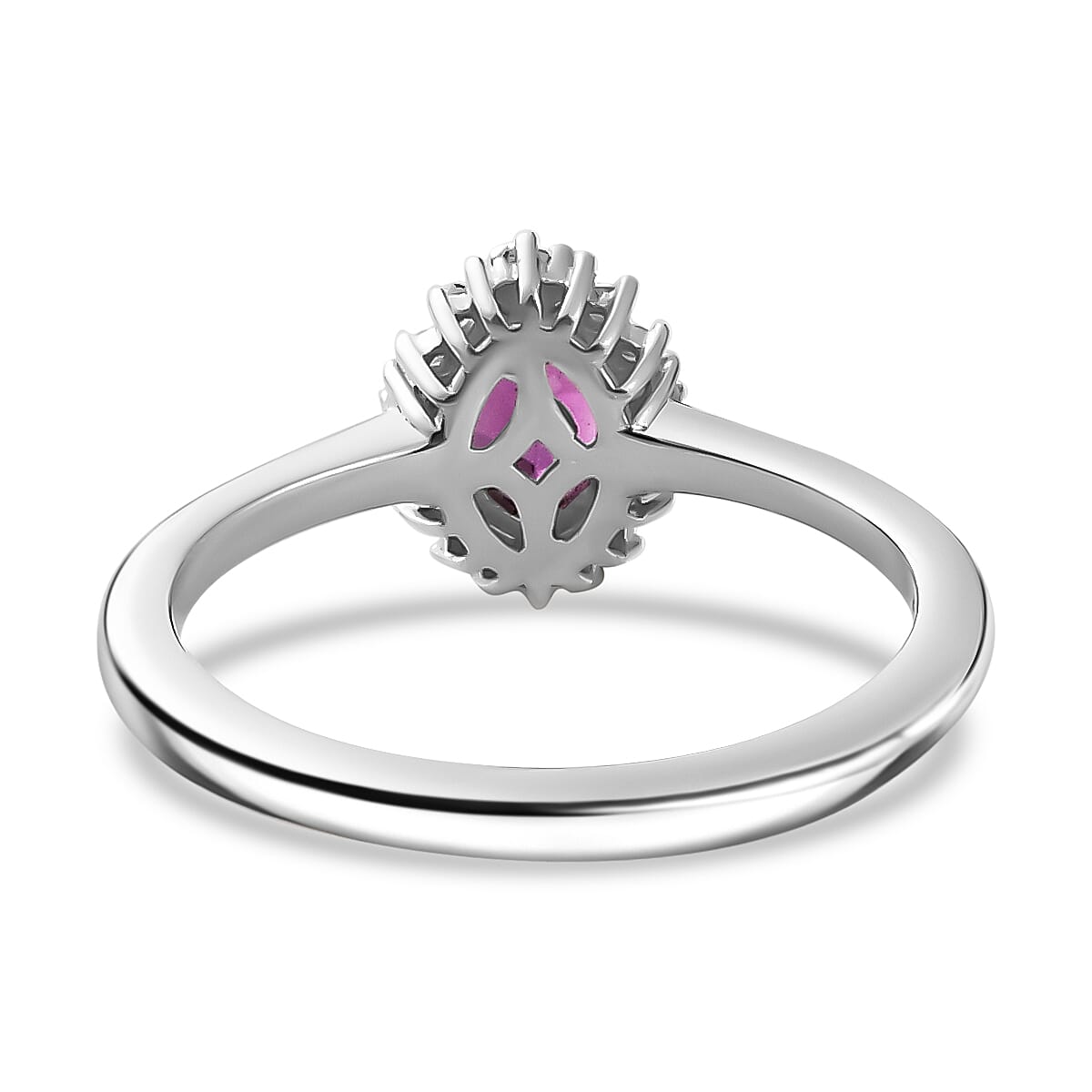 Radiant Ember Garnet and Diamond Art Deco Ring in Rhodium Over Sterling Silver (Size 8.0) 0.60 ctw image number 4