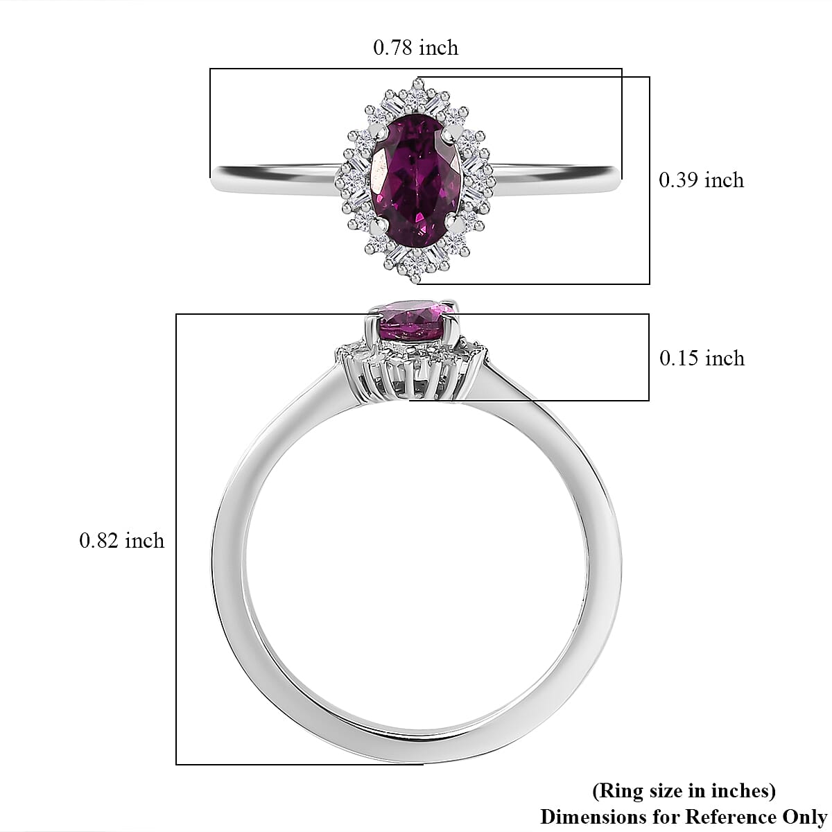 Radiant Ember Garnet and Diamond Art Deco Ring in Rhodium Over Sterling Silver (Size 8.0) 0.60 ctw image number 5