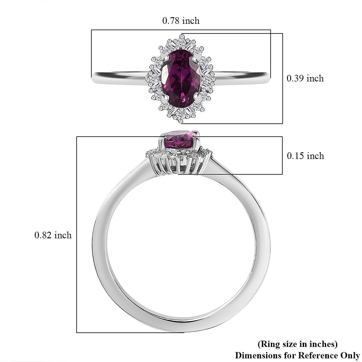 Radiant Ember Garnet and Diamond Art Deco Ring in Rhodium Over Sterling Silver (Size 9.0) 0.60 ctw image number 5