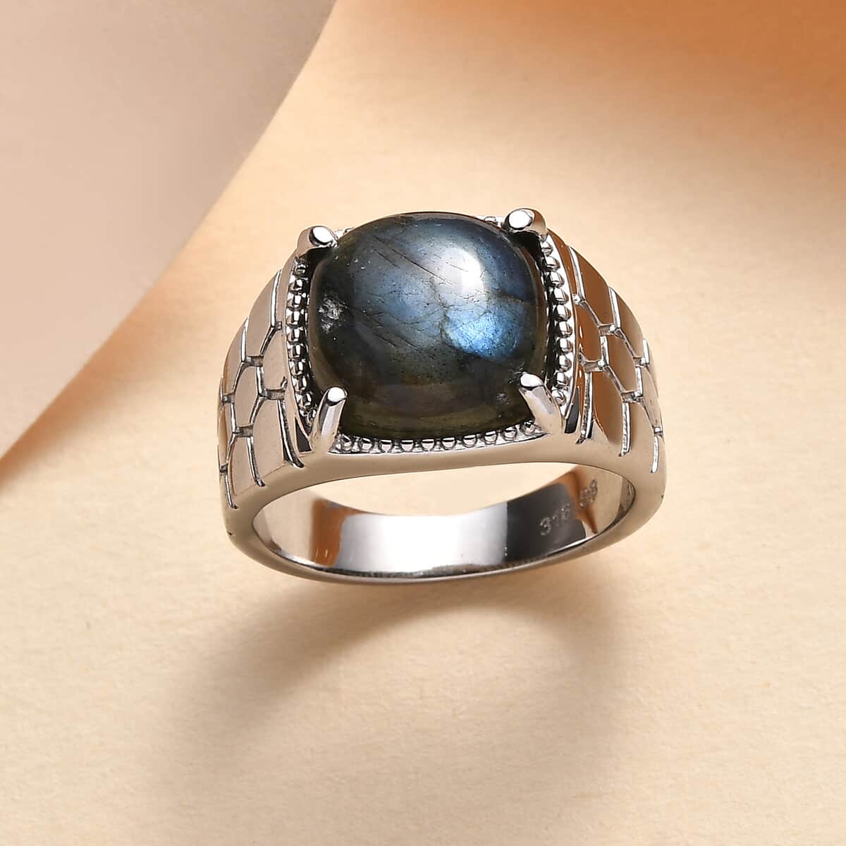 Malagasy Labradorite Men's Ring in Stainless Steel (Size 10.0) 6.85 ctw image number 1