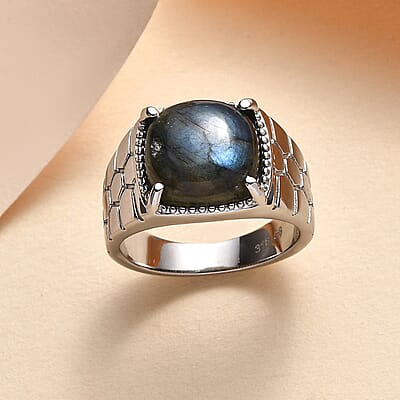 Malagasy Labradorite 6.85 ctw Men's Ring in Stainless Steel (Size 10.0)