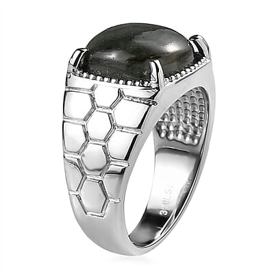 Malagasy Labradorite 6.85 ctw Men's Ring in Stainless Steel (Size 10.0)
