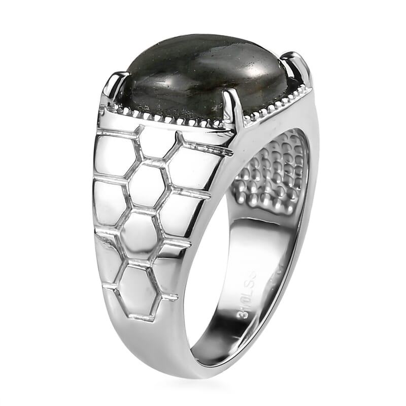 Malagasy Labradorite 6.85 ctw Men's Ring in Stainless Steel (Size 10.0)