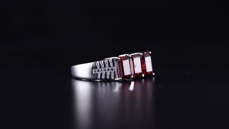 Mozambique Garnet 3 Stone Men's Ring in Stainless Steel (Size 10.0) 4.00 ctw