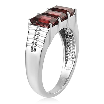 Mozambique Garnet 4.00 ctw 3 Stone Men's Ring in Stainless Steel (Size 10.0) 