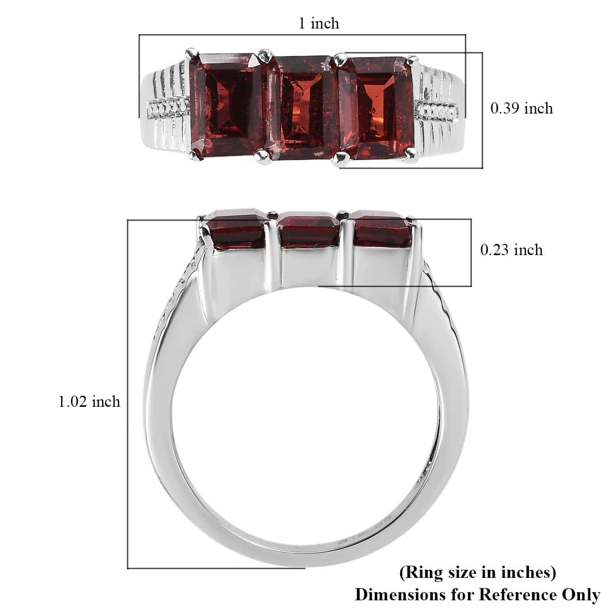 Mozambique Garnet 3 Stone Men's Ring in Stainless Steel (Size 10.0) 4.00 ctw image number 5