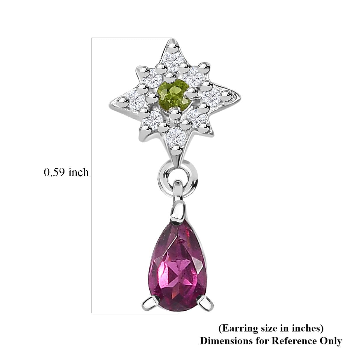 Radiant Ember Garnet and Multi Gemstone Celestial Earrings in Rhodium Over Sterling Silver 0.70 ctw