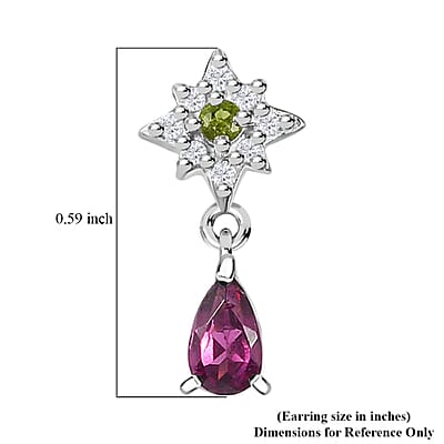 Radiant Ember Garnet and Multi Gemstone Celestial Earrings in Rhodium Over Sterling Silver 0.70 ctw