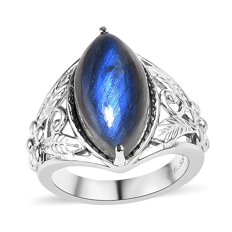Malagasy Labradorite 7.30 ctw Solitaire Ring in Stainless Steel (Size 10.0)