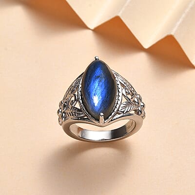 Malagasy Labradorite 7.30 ctw Solitaire Ring in Stainless Steel (Size 10.0)