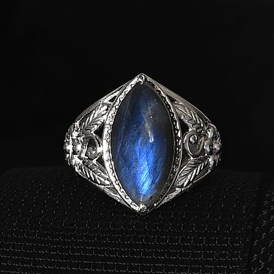 Malagasy Labradorite 7.30 ctw Solitaire Ring in Stainless Steel (Size 10.0)