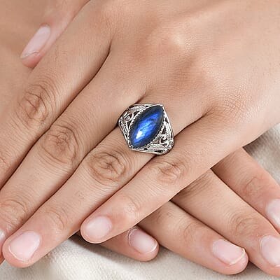 Malagasy Labradorite 7.30 ctw Solitaire Ring in Stainless Steel (Size 10.0)