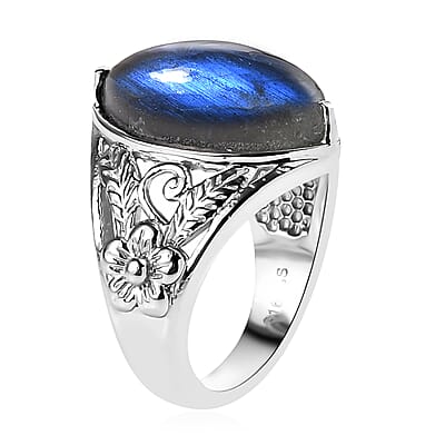 Malagasy Labradorite 7.30 ctw Solitaire Ring in Stainless Steel (Size 10.0)