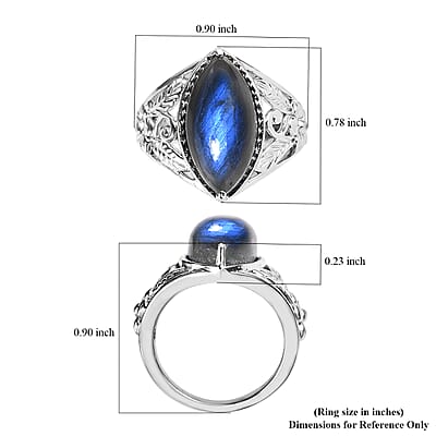 Malagasy Labradorite 7.30 ctw Solitaire Ring in Stainless Steel (Size 10.0)