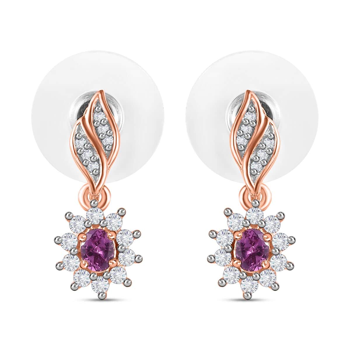 Radiant Ember Garnet and White Zircon Natures Majesty Earrings in 18K Vermeil Rose Gold Over Sterling Silver 0.70 ctw image number 0